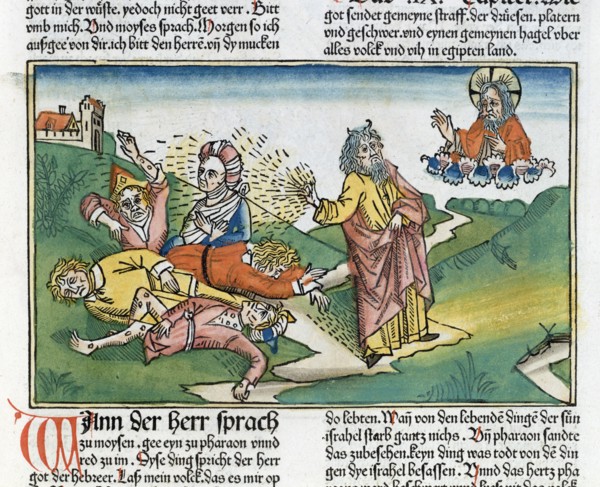 Exodus 9:8-12: Moses and the plague of boils, one of the Seven Plagues of Egypt. Artist: Unknown