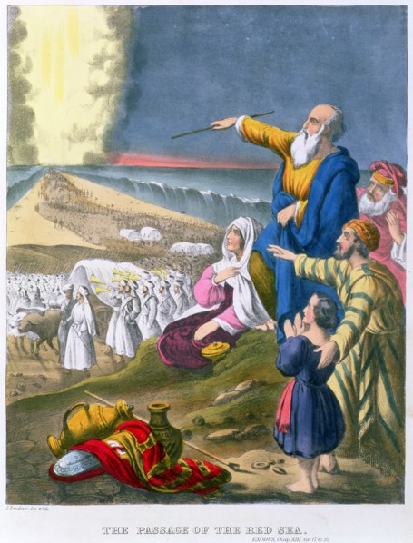 Moses parting the Red Sea, 1870s. Artist: Siegfried Detlev Bendixen