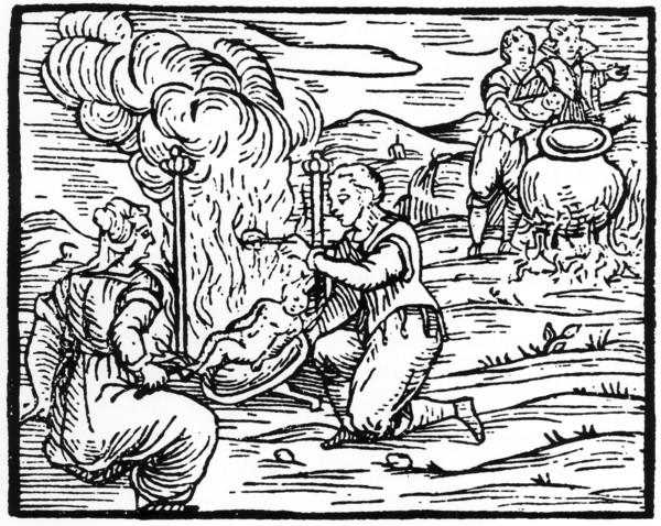 Witches roasting and boiling infants, 1608 (19th century). Artist: Unknown