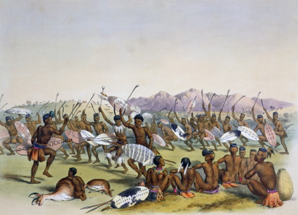 'Zulu Hunting Dance near the Engooi Mountains', 1849. Artist: George French Angas