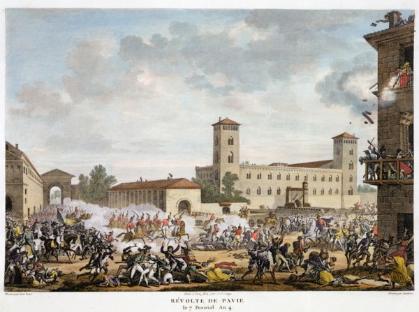 Revolt at Pavia, Italy 7 Prairial, Year 4 (May 1796).  Artist: Jacques Joseph Coiny