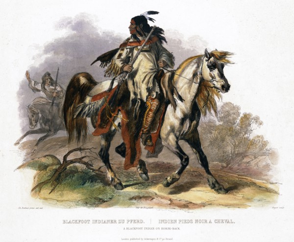 A Blackfoot Indian on horseback, 1843. Artist: Leopold Beyer