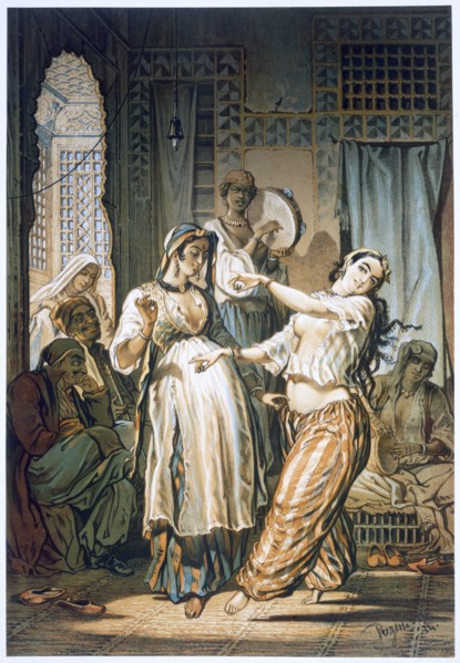 Egyptian belly dancer, Cairo, 1862. Artist: Amadeo Preziosi