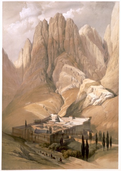 'Convent of St Catherine with Mount Horeb, February 19th 1839' (1849). Artist: Louis Haghe