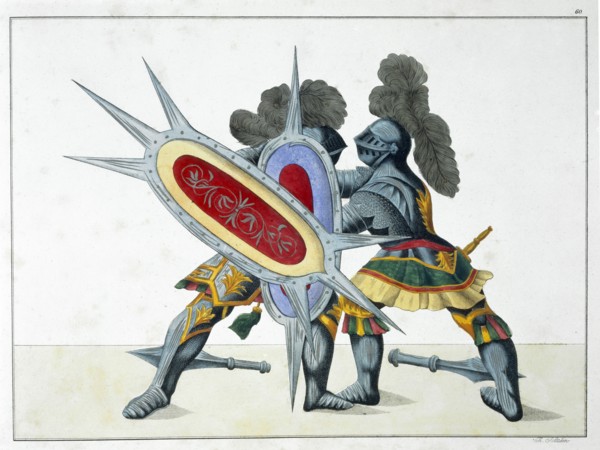 Two knights fighting on foot, 1842. Artist: Friedrich Martin von Reibisch