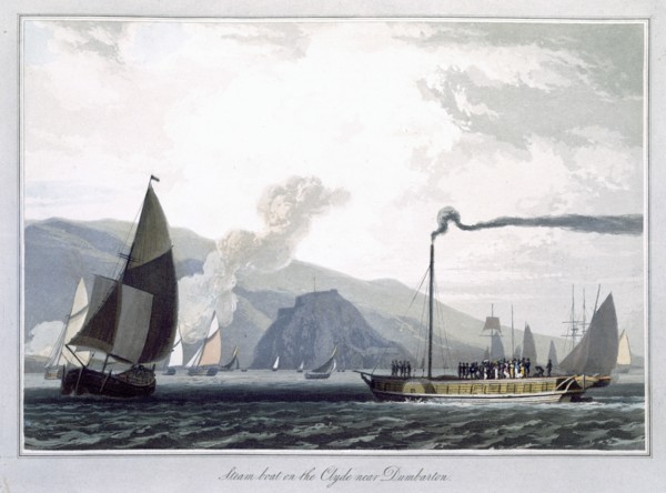 'Steam boat on the Clyde near Dumbarton', Scotland, 1829. Artist: William Daniell