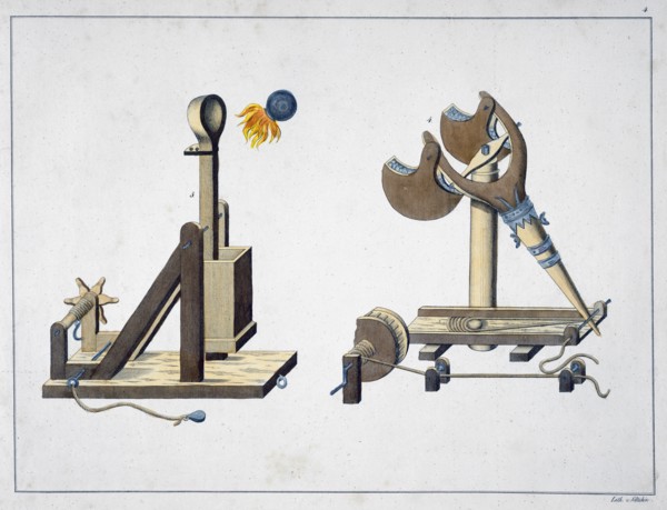 Siege catapults, 1842. Artist: Friedrich Martin von Reibisch