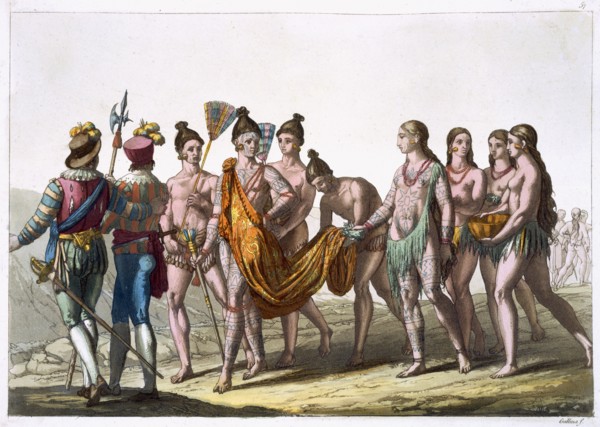 Native American widows approach their chief for permission to remarry, c1820-1839. Artist: Gallo Gallina