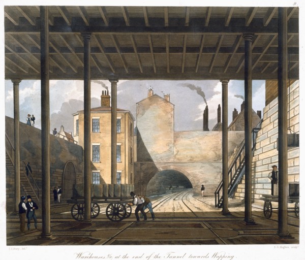 'Warehouses etc at the end of the Tunnel towards Wapping', Liverpool, 1832-1833. Artist: SG Hughes