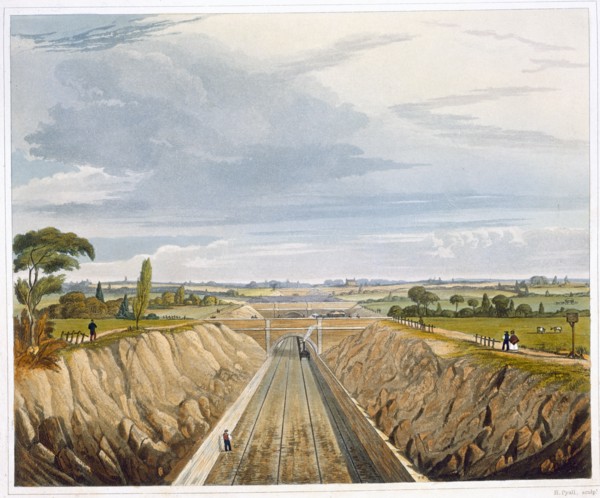 'Near Liverpool, looking towards Manchester', Liverpool and Manchester Railway, 1833. Artist: Henry Pyall
