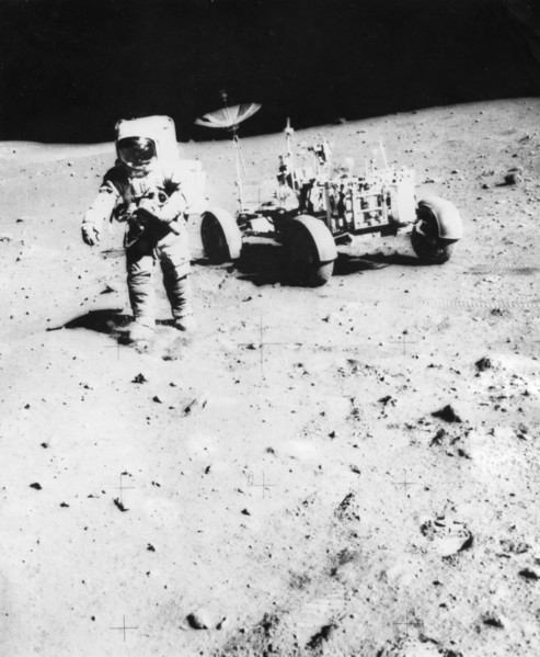 James Irwin (1930-1991) moonwalking during the Apollo 15 mission, 1971. Artist: Unknown