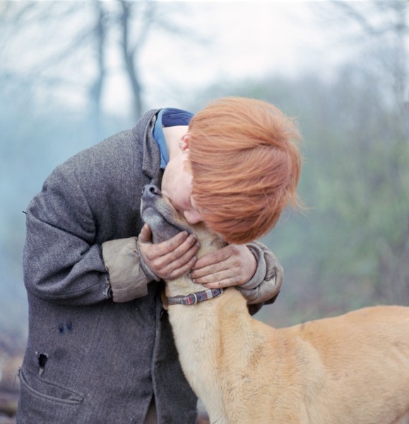 Gipsy boy with a dog, Charlwood, Newdigate area, Surrey, 1964.