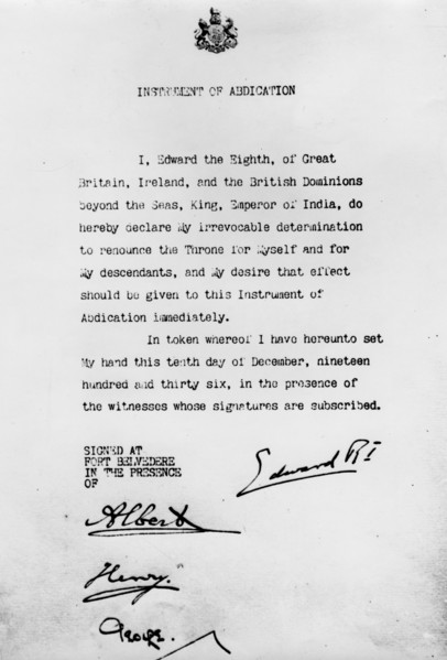 Instrument of Abdication, Fort Belvedere, 10th December 1936. Artist: Unknown