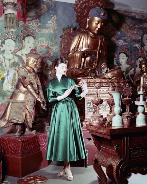 Model showing an evening dress in oriental style, 1950s.  Artist: Göran Algård
