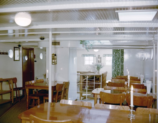 Dining room in the full-rigged ship 'af Chapman', converted into a youth hostel, Stockholm, Sweden. Artist: Göran Algård