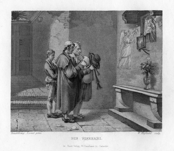 Italian bagpipers, c1833. Artist: W Hessloehl