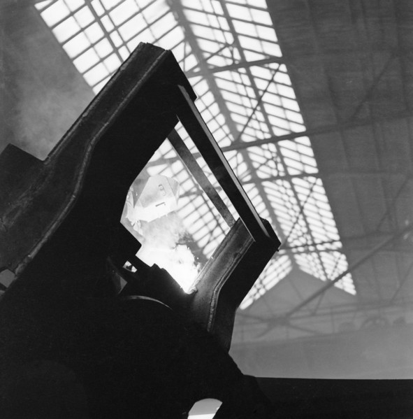 Welder working at the Landsverk factory, Landskrona, Sweden, 1957. Artist: Unknown