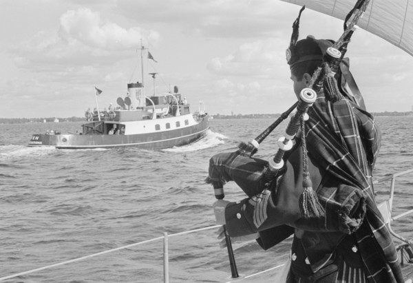 A bagpiper on board the ocean cruiser 'Avalanche' off Landskrona, Sweden, 1965. Artist: Unknown