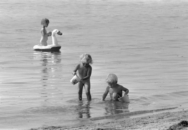 Children bathing in the Öresund, Bostahusen, Landskrona, Sweden 1966. Artist: Unknown