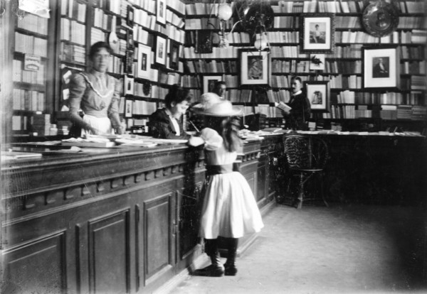 Interior of a bookshop, Landskrona, Sweden, 1895. Artist: Unknown
