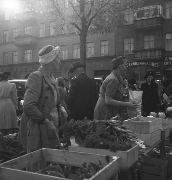 Vegetable stall in the market, Malmö, Sweden, 1947. Artist: Otto Ohm