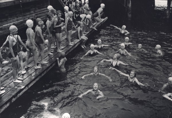 Girls' swimming class, Sweden, 1939. Artist: Otto Ohm