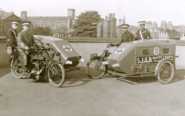 Campion Brothers motorcycle ambulances, Nottingham, Nottinghamshire, c1916. Artist: Unknown
