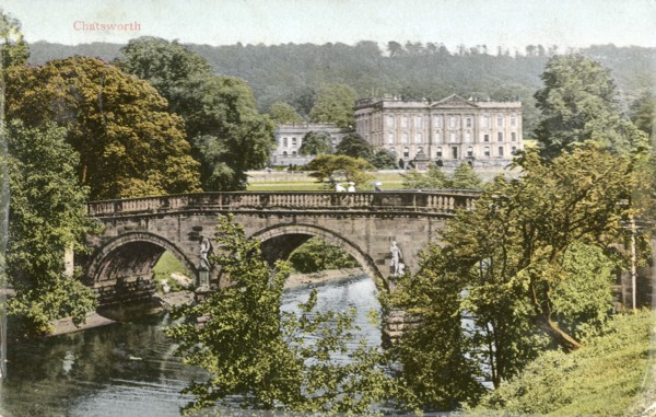 Chatsworth House and bridge over the River Derwent, Derbyshire, c1910. Artist: Unknown