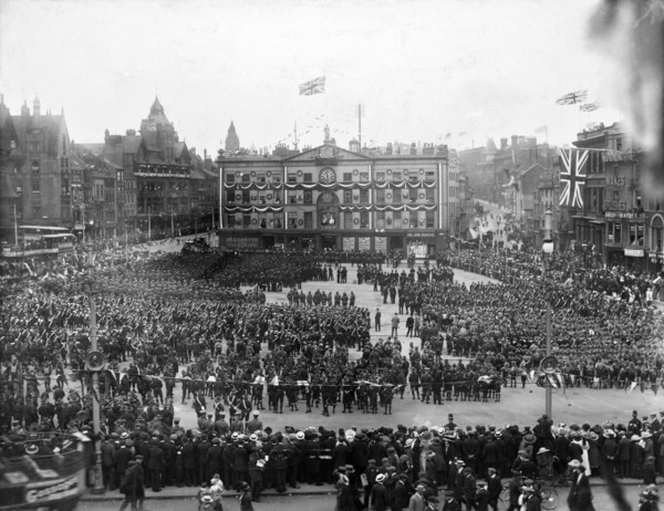 Coronation celebrations for King George V, Market Place, Nottingham, Nottinghamshire, 1911. Artist: Henson & Co