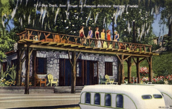 Sun deck on a boathouse, Rainbow Springs, Florida, USA, 1940. Artist: Unknown