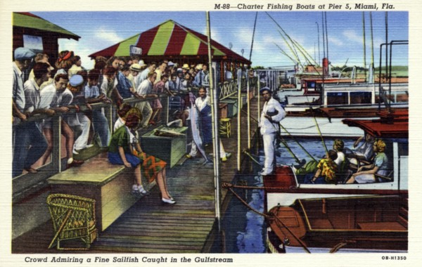 Charter fishing boats at Pier 5, Miami, Florida, USA, 1940. Artist: Unknown