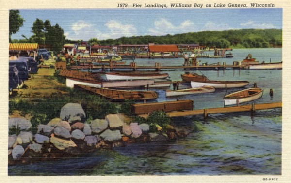 Pier landings, Williams Bay on Lake Geneva, Wisconsin, USA, 1940. Artist: Unknown