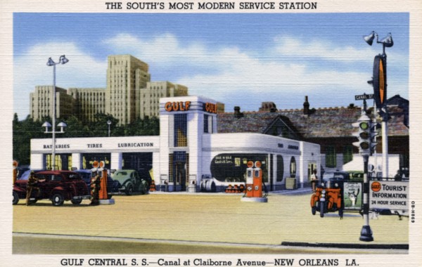Gulf Central Service Station, Canal at Claiborne Avenue, New Orleans, Louisiana, USA, 1940. Artist: Unknown
