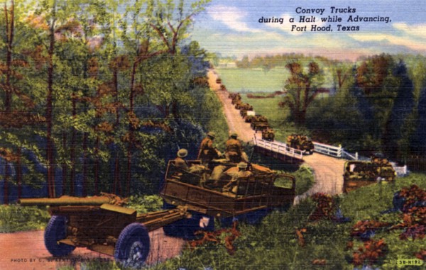 'Convoy Trucks During a Halt While Advancing, Fort Hood, Texas', USA, 1943. Artist: US Army Signal Corps