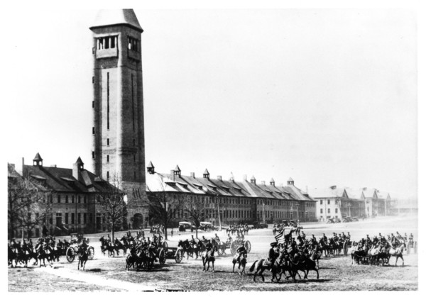 Field Artillery in training on the parade grounds at Fort Sheridan, Illinois, USA, 1920. Artist: Unknown