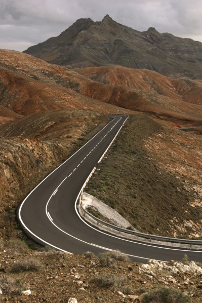 Mountain road between La Pared and Pajara, Fuerteventura, Canary Islands.