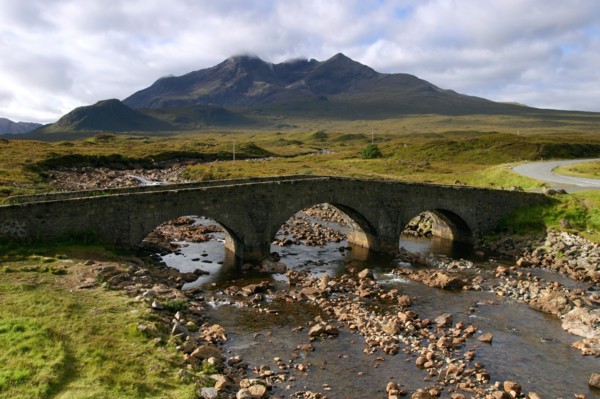 Sligachan Bridge and Sgurr nan Gillean, Skye, Highland, Scotland.