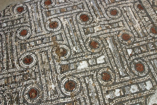 Mosaic floor, ruins of the Basilica of Ayia Trias, Famagusta, North Cyprus.