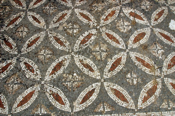 Mosaic floor, ruins of the Basilica of Ayia Trias, Famagusta, North Cyprus.