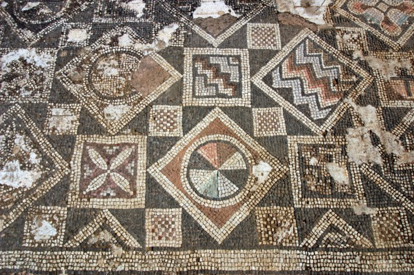 Mosaic floor, ruins of the Basilica of Ayia Trias, Famagusta, North Cyprus.