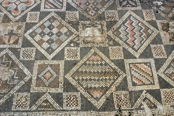 Mosaic floor, ruins of the Basilica of Ayia Trias, Famagusta, North Cyprus.