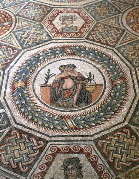 Mosaic in the Roman Villa of Casale, near Piazza Armerina, Sicily, Italy.