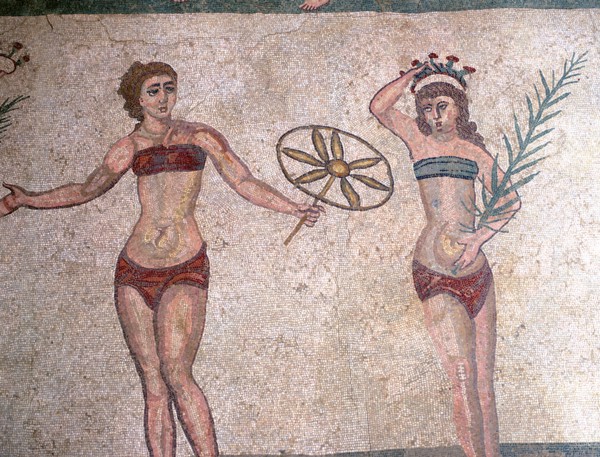 Mosaic in the Roman Villa of Casale, near Piazza Armerina, Sicily, Italy.