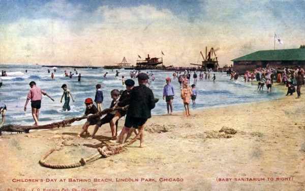 Children's day at the bathing beach, Lincoln Park, Chicago, Illinois, USA, 1908. Artist: Unknown