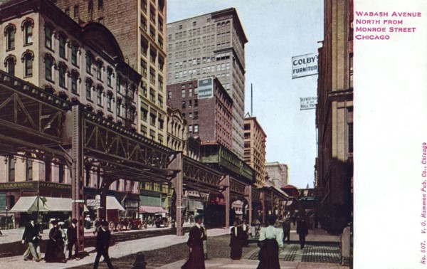 Wabash Avenue, looking north from Monroe Street, Chicago, Illinois, USA, 1907. Artist: Unknown