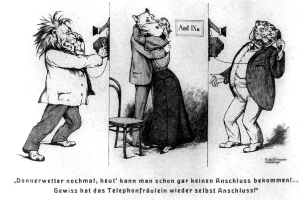 Hazards of the telephone, Leo is cut off, 20th century(?). Artist: Unknown