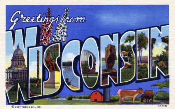 'Greetings from Wisconsin', postcard, 1939. Artist: Unknown