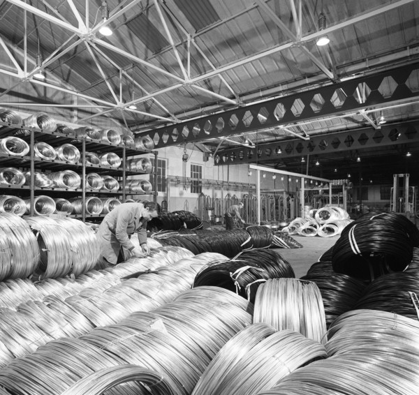Coils of steel wire, Tinsley Wire Co, Sheffield, South Yorkshire, 1972. Artist: Michael Walters