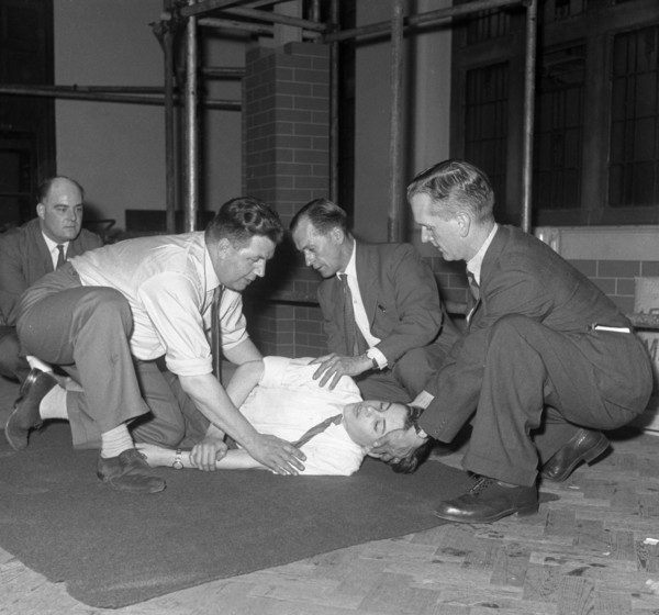 Recovery position, East Midland Gas Board training, 1961.  Artist: Michael Walters