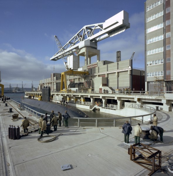 A nuclear submarine berthing at Devonport docks, Plymouth, Devon, 1980. Artist: Michael Walters